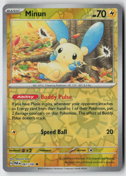 Minun 061/182 SV04: Paradox Rift Common Reverse Holo NM Narumi Sato