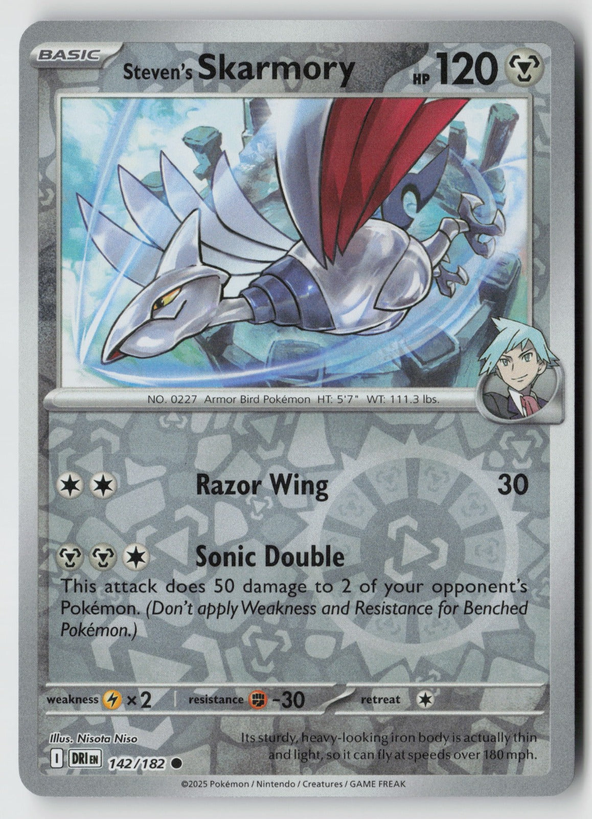 Steven's Skarmory 142/182 SV10: Destined Rivals Common Reverse Holo NM