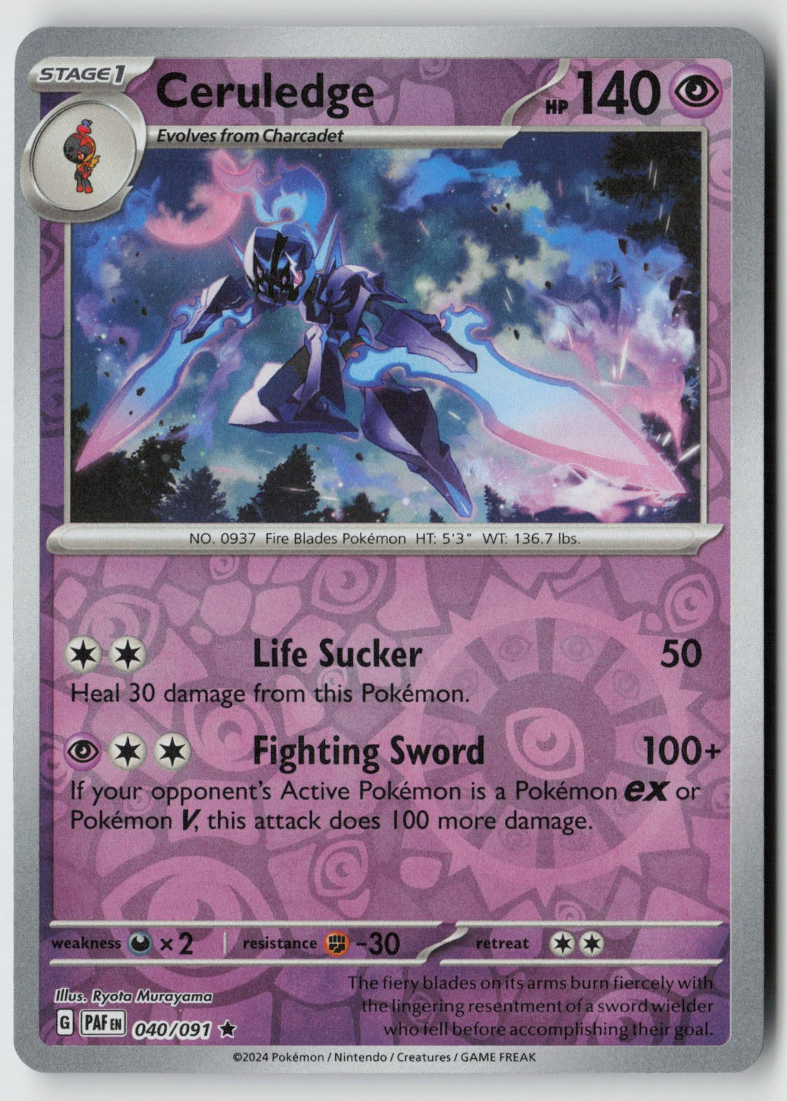 Ceruledge 040/091 SV: Paldean Fates Rare Reverse Holo NM Ryota Murayama
