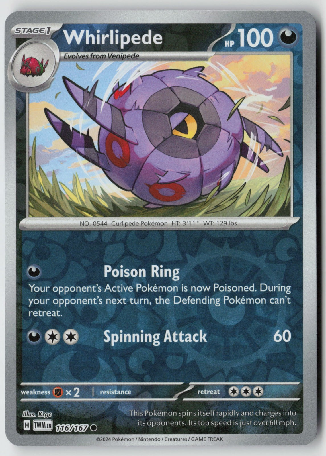 Whirlipede 116/167 SV06: Twilight Masquerade Common Reverse Holo NM Krgc