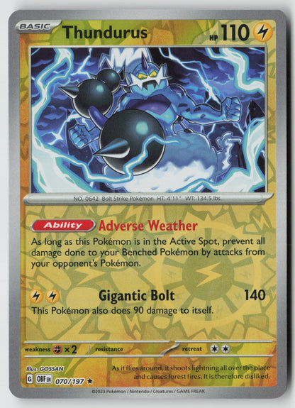 Thundurus 070/197 SV03: Obsidian Flames Rare Reverse Holo NM GOSSAN