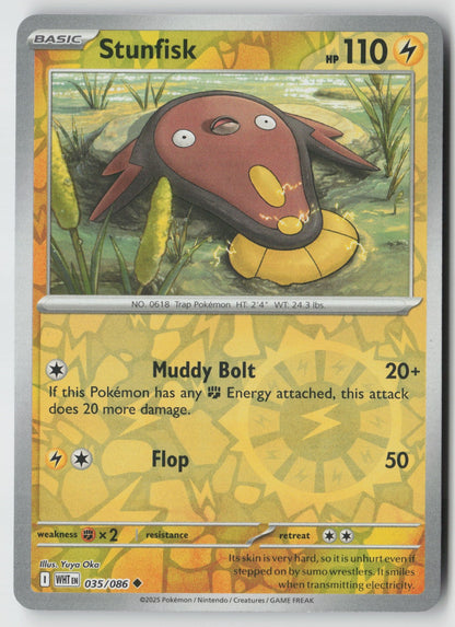 Stunfisk 035/086 SV: White Flare Uncommon Reverse Holo NM Yuya Oka