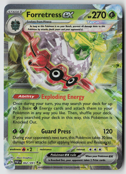 Forretress ex 002/091 SV: Paldean Fates Double Rare Holo NM 5ban Graphics