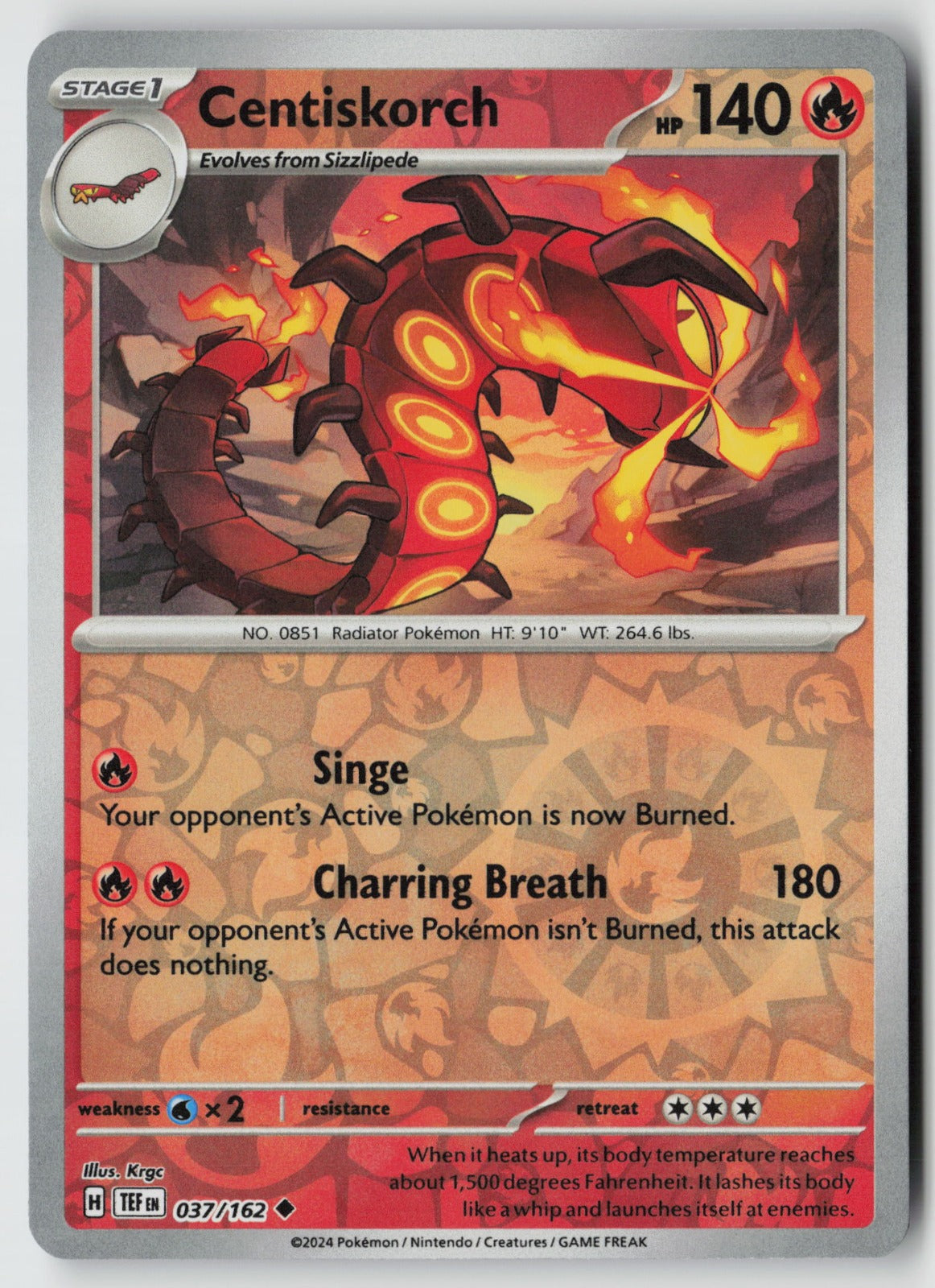 Centiskorch 037/162 SV05: Temporal Forces Uncommon Reverse Holo NM Krgc