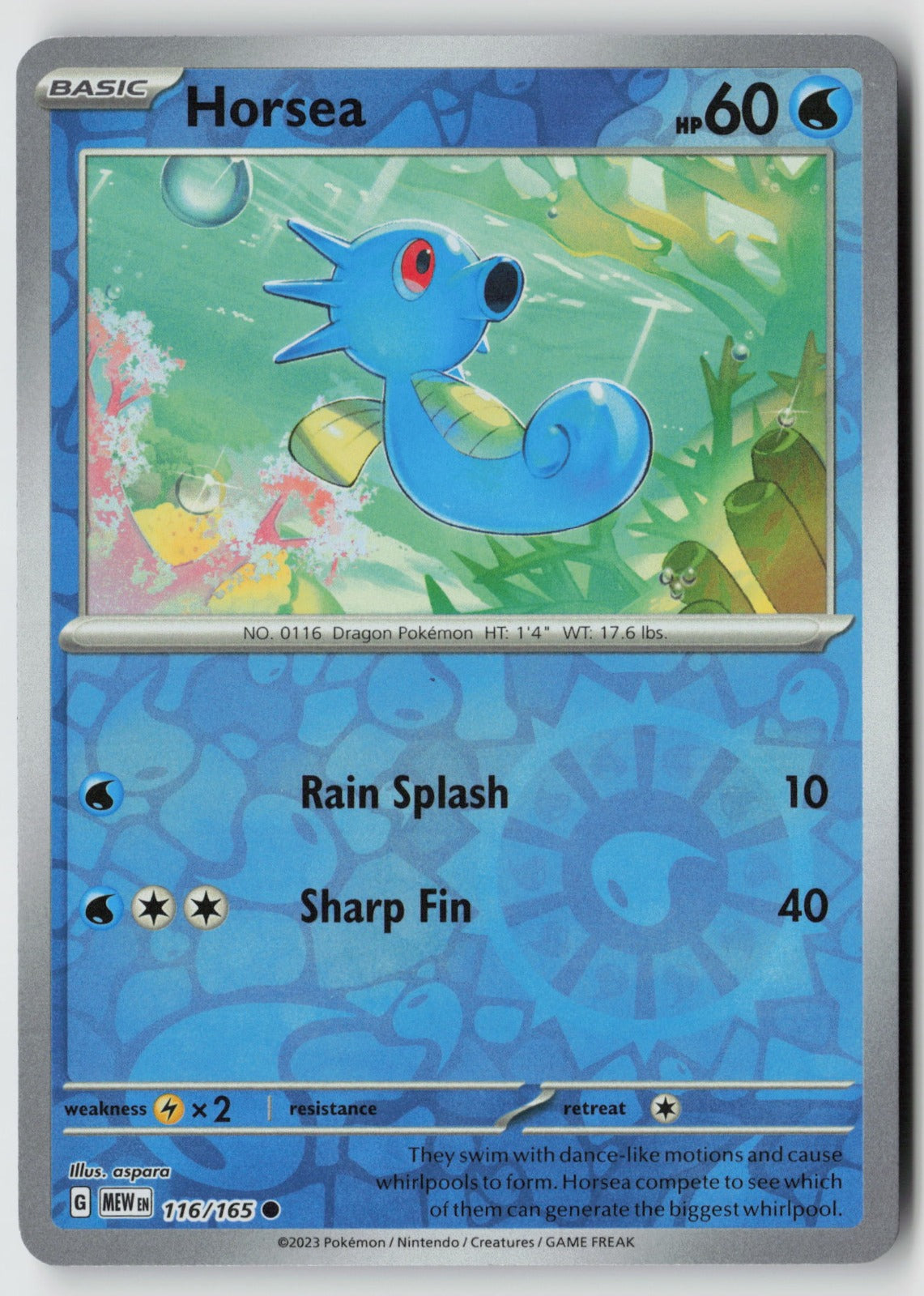 Horsea 116/165 SV: Scarlet & Violet 151 Common Reverse Holo NM N-DESIGN Inc