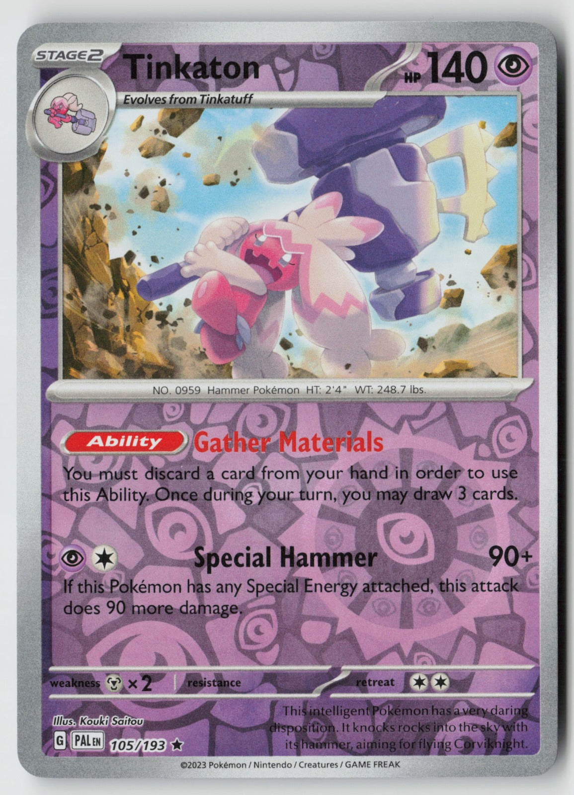 Tinkaton 105/193 SV02: Paldea Evolved Rare Reverse Holo NM Kouki Saitou