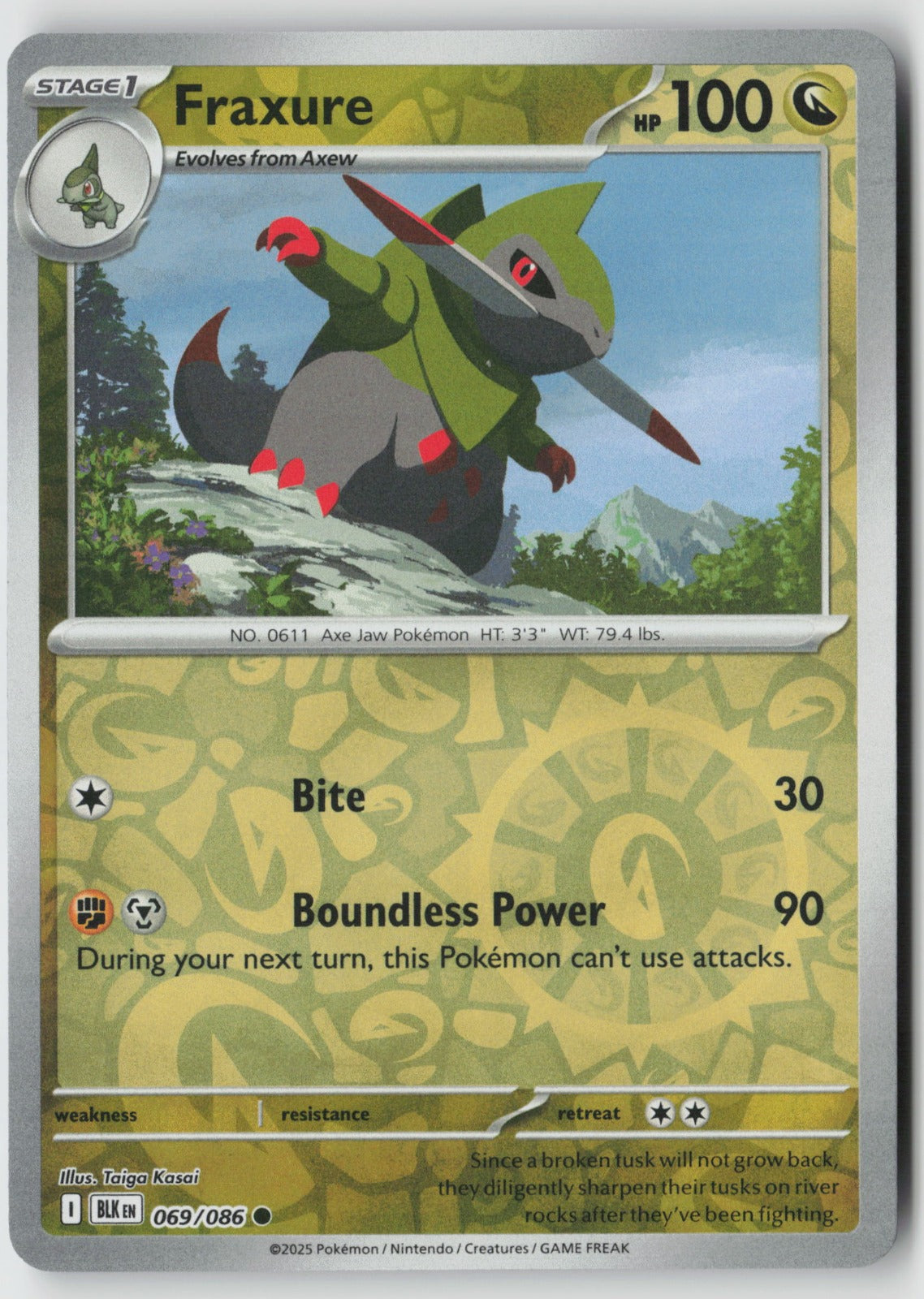 Fraxure 069/086 SV: Black Bolt Common Reverse Holo NM Taiga Kasai