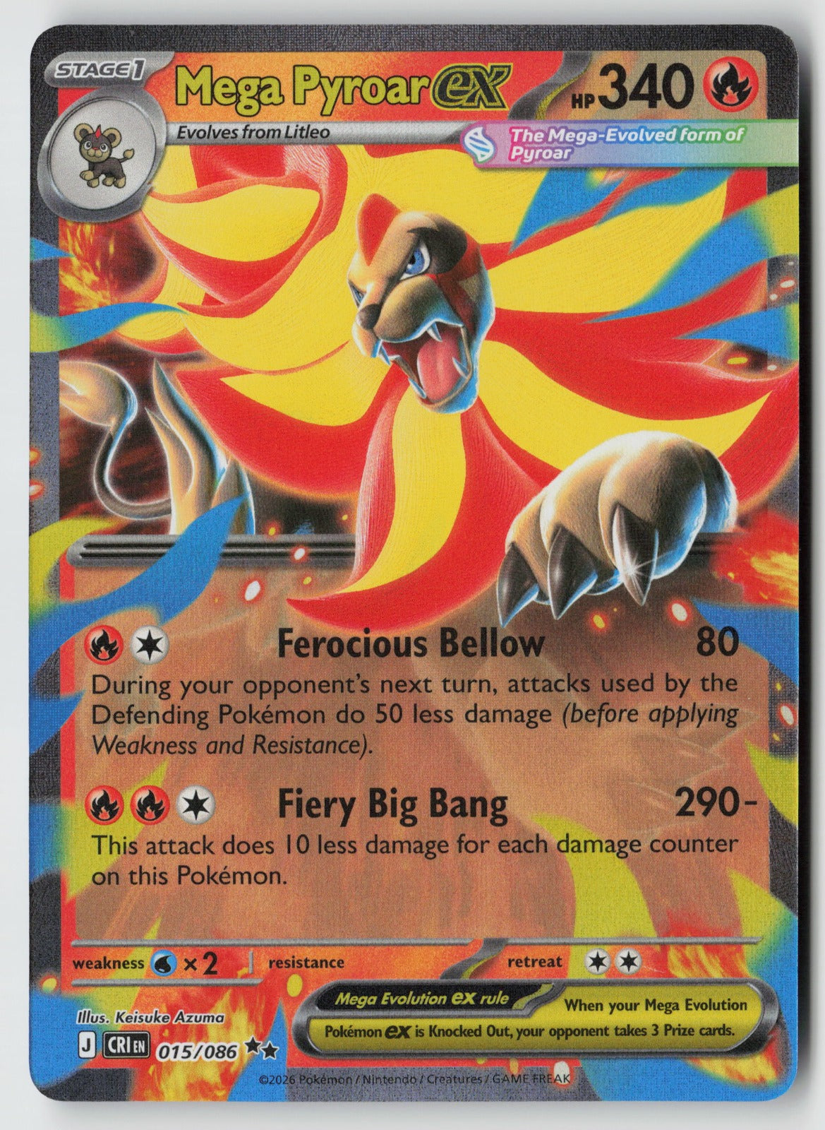 Mega Pyroar ex 015/086 ME04: Chaos Rising Double Rare Holo NM Keisuke Azuma