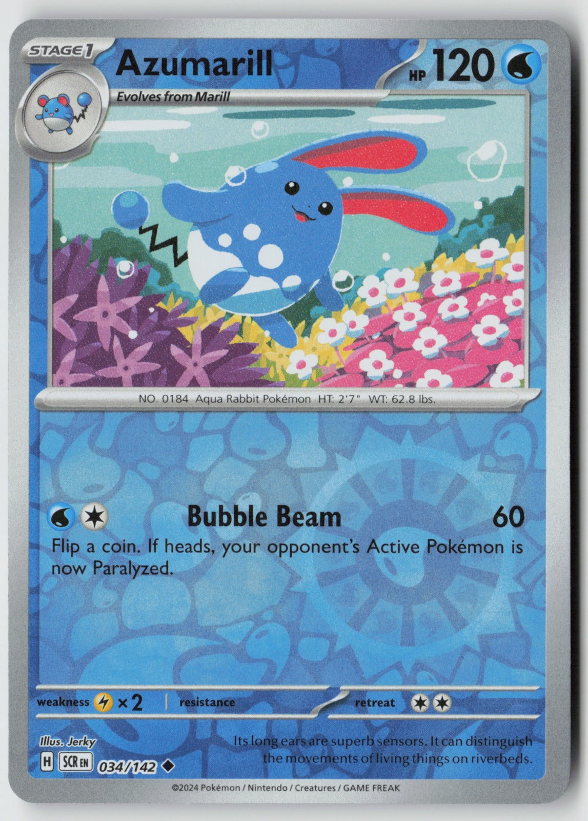 Azumarill 034/142 SV07: Stellar Crown Uncommon Reverse Holo NM Jerky