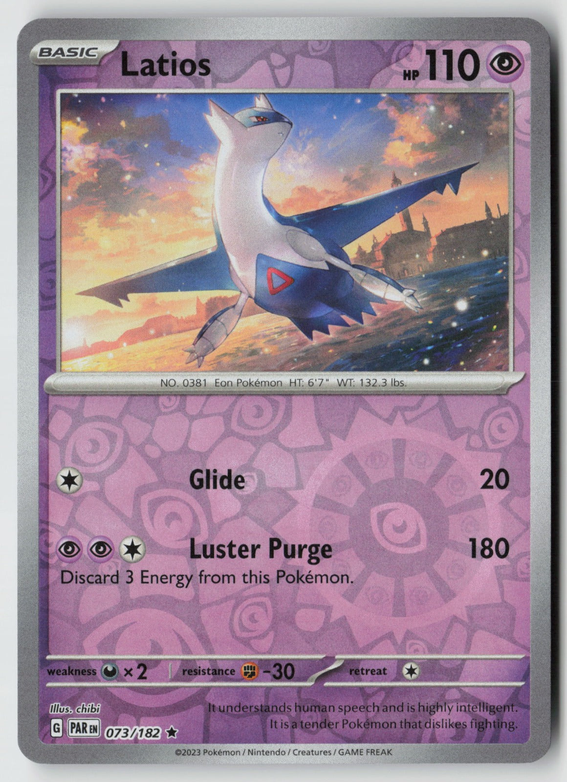Latios 073/182 SV04: Paradox Rift Rare Reverse Holo NM chibi