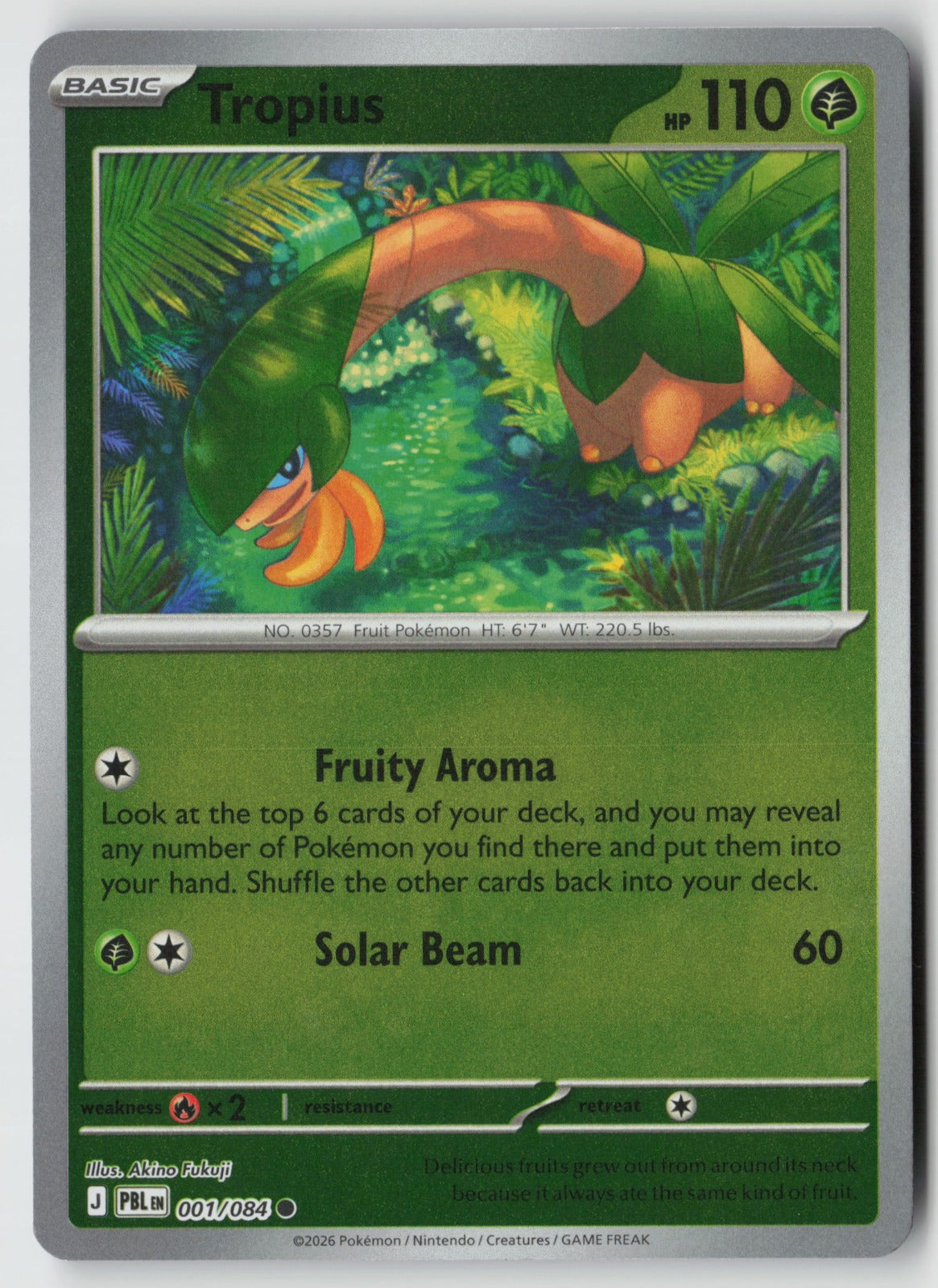 Tropius 001/084 ME05: Pitch Black Common Reverse Holo NM Akino Fukuji