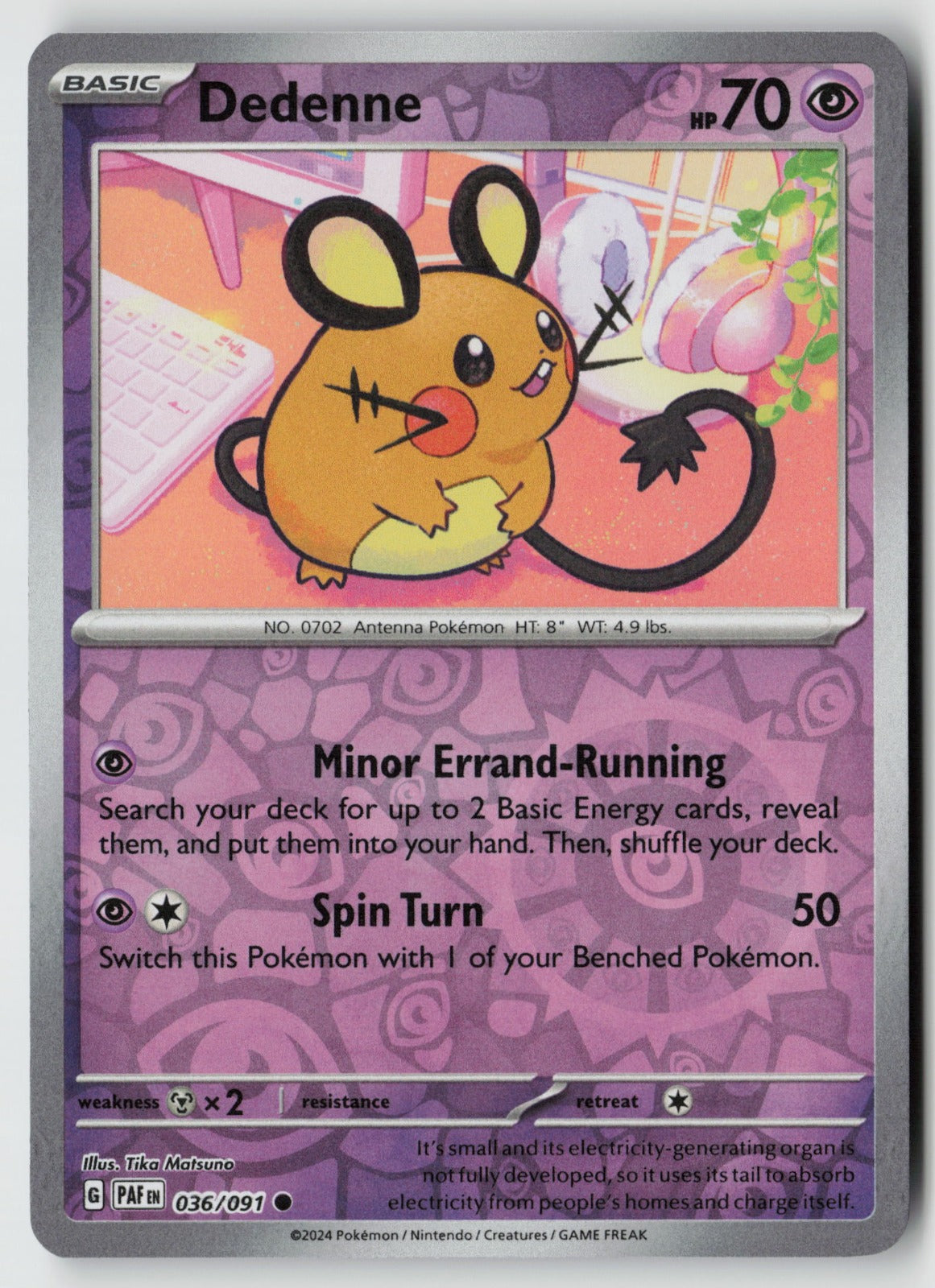 Dedenne 036/091 SV: Paldean Fates Common Reverse Holo NM Tika Matsuno