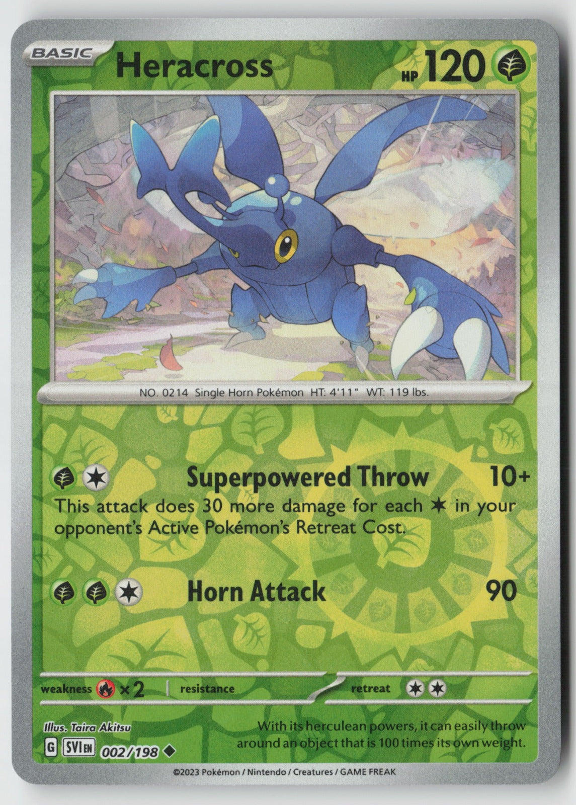 Heracross 002/198 SV01: Scarlet & Violet Base Set Uncommon Reverse Holo NM otuma