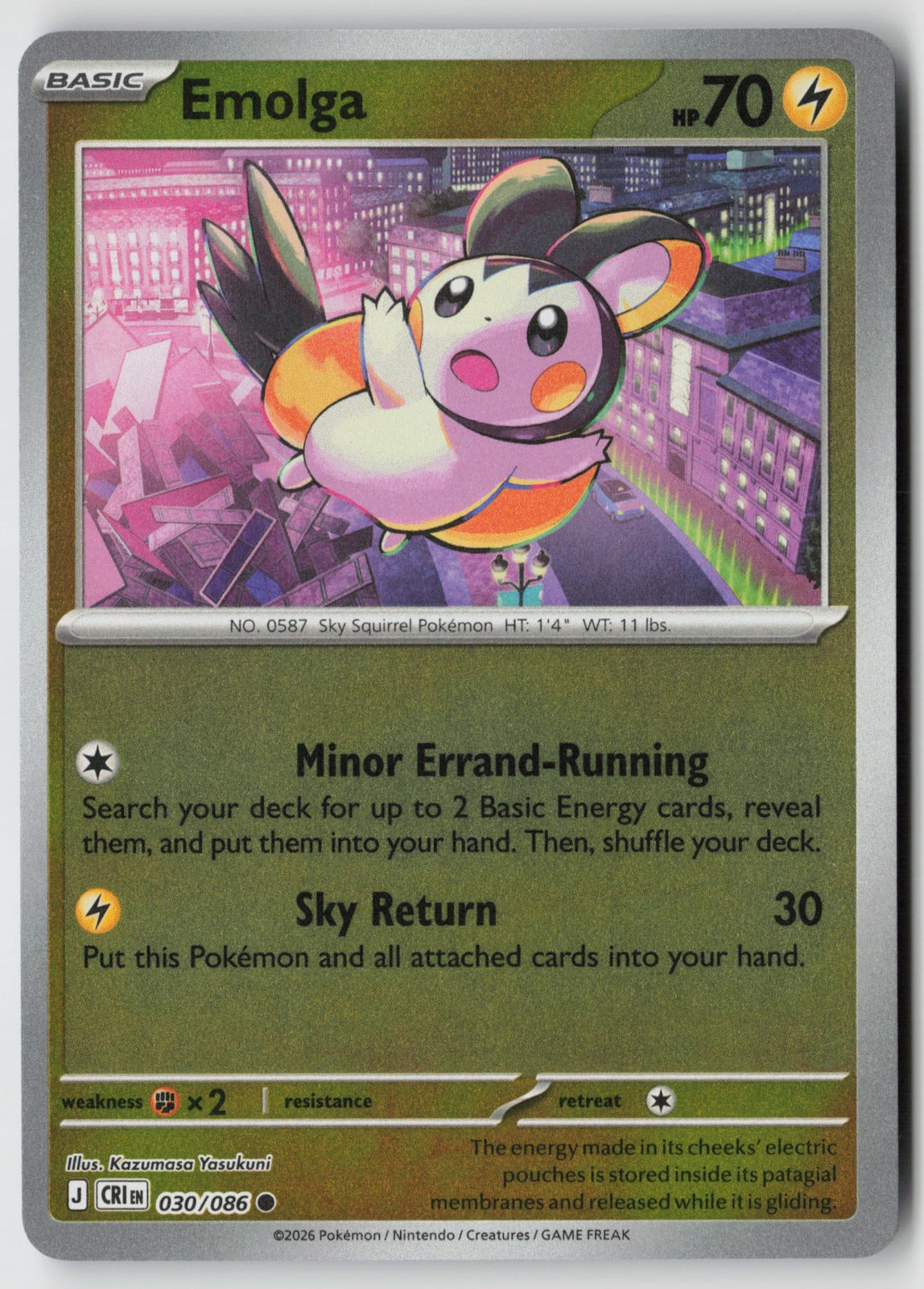 Emolga 030/086 ME04: Chaos Rising Common Reverse Holo NM Kazumasa Yasukuni
