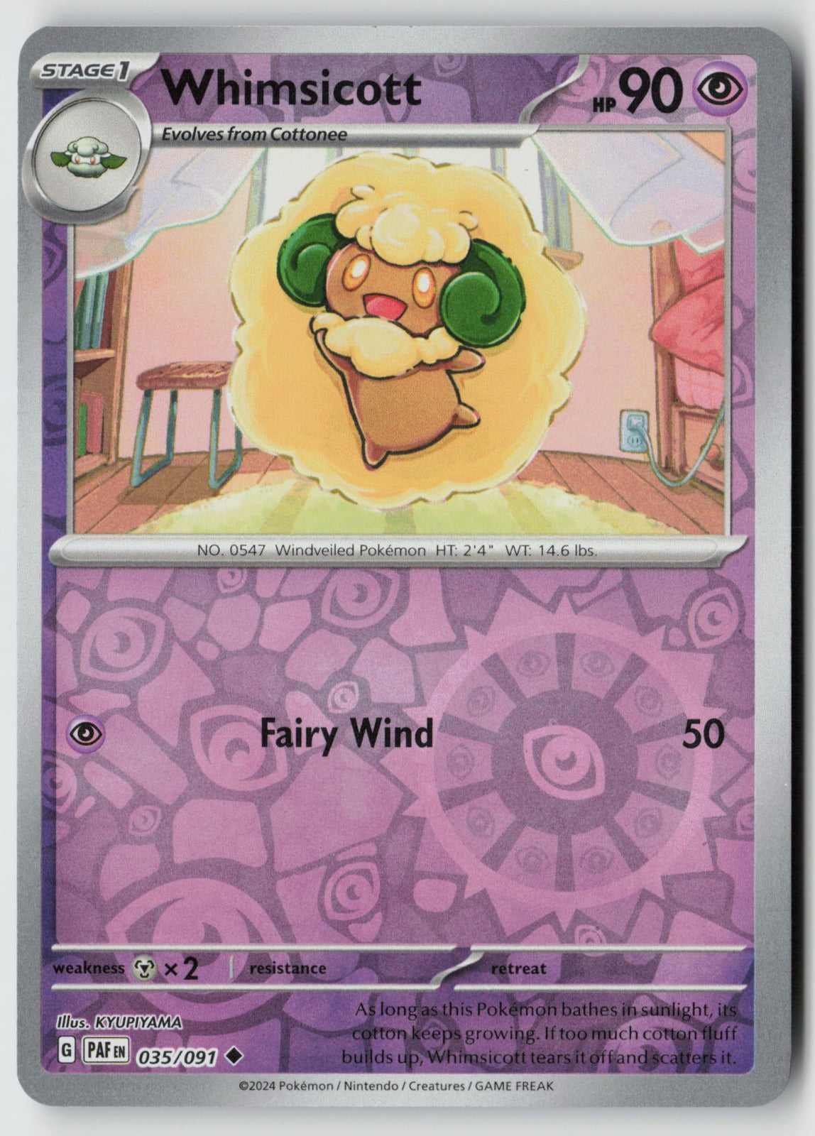 Whimsicott 035/091 SV: Paldean Fates Uncommon Reverse Holo NM KYUPIYAMA