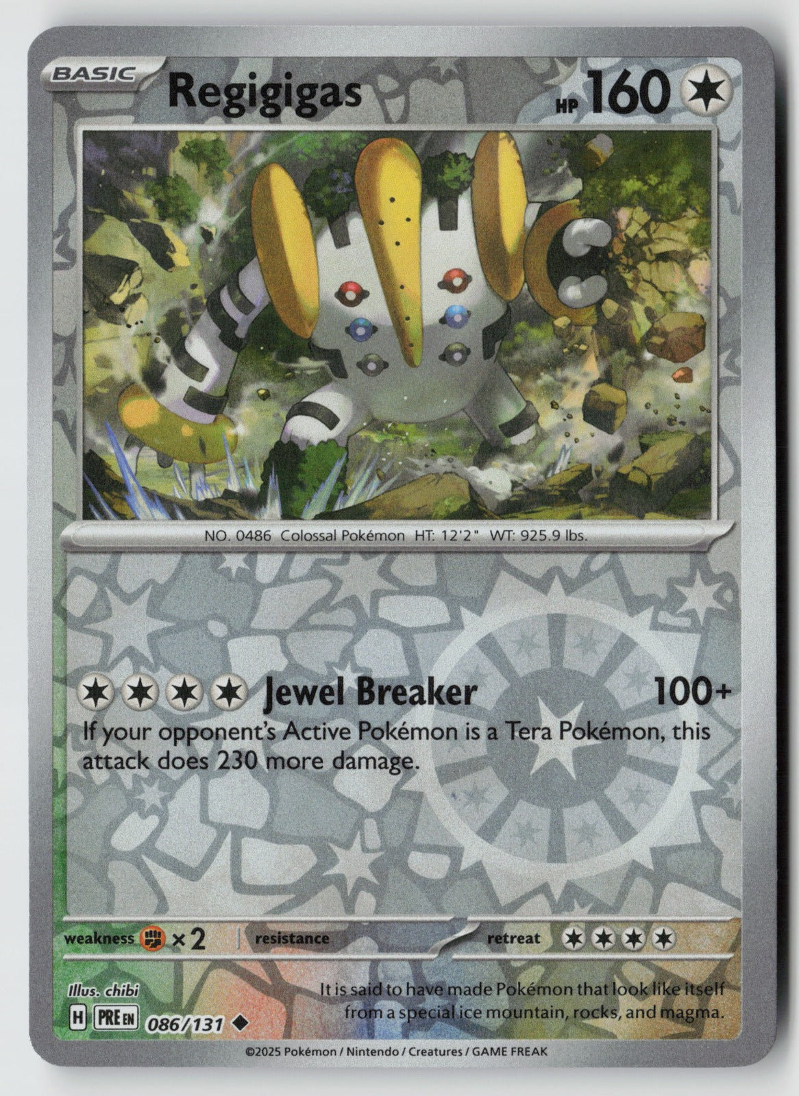 Regigigas 086/131 SV: Prismatic Evolutions Uncommon Reverse Holo NM chibi