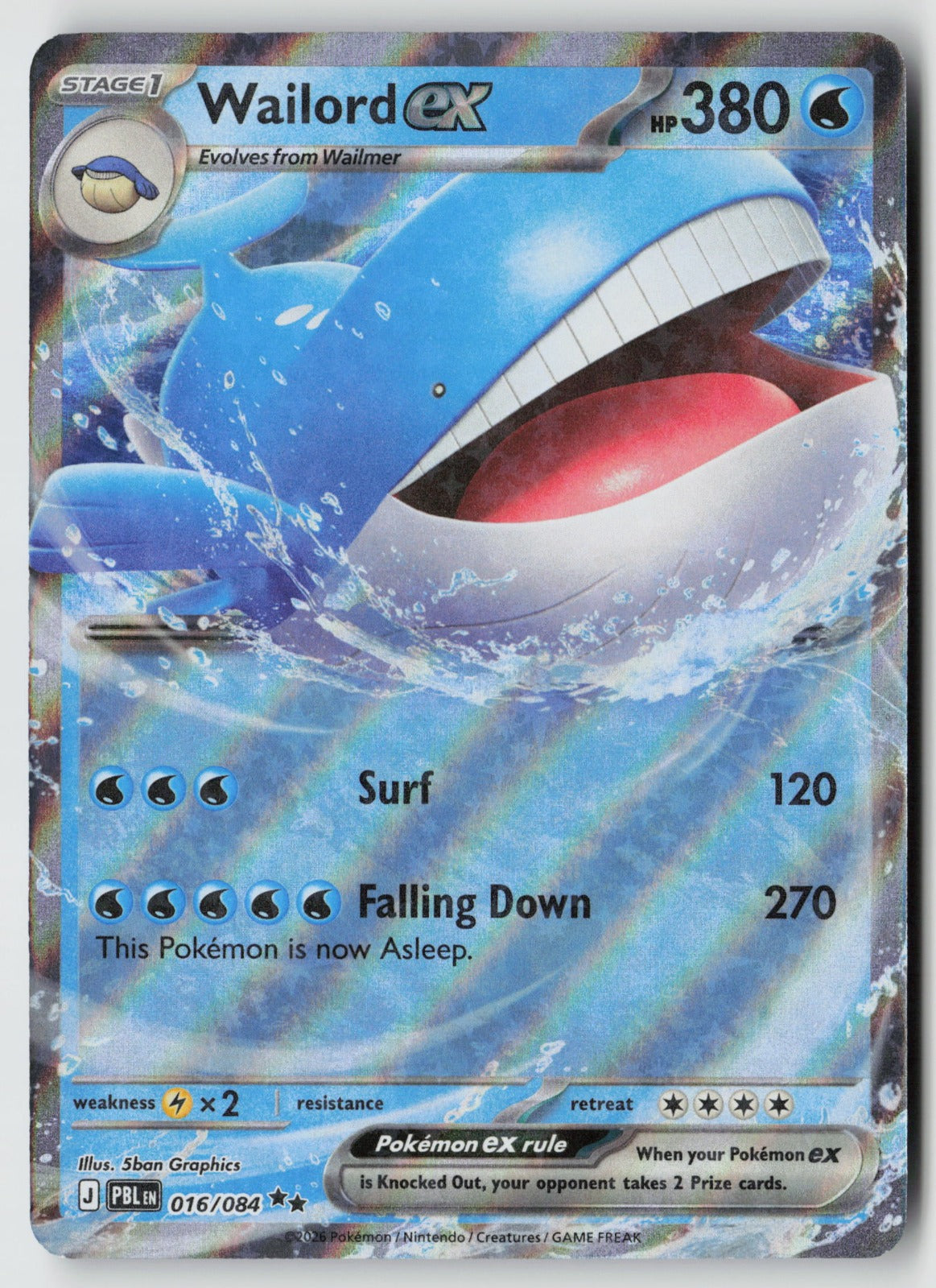 Wailord ex 016/084 ME05: Pitch Black Double Rare Holo NM 5ban Graphics