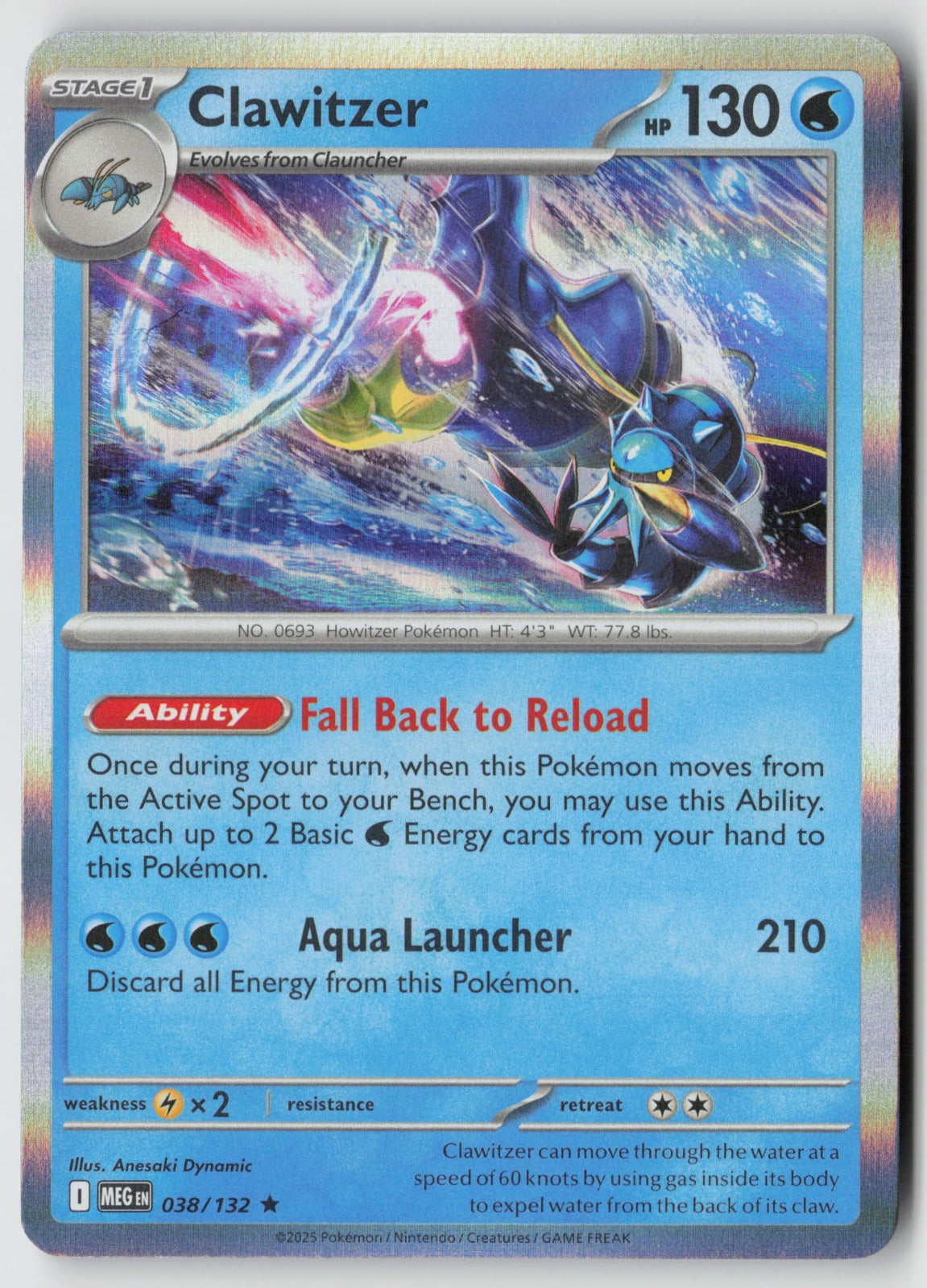 Clawitzer 038/132 ME01: Mega Evolution Rare Holo NM Anesaki Dynamic