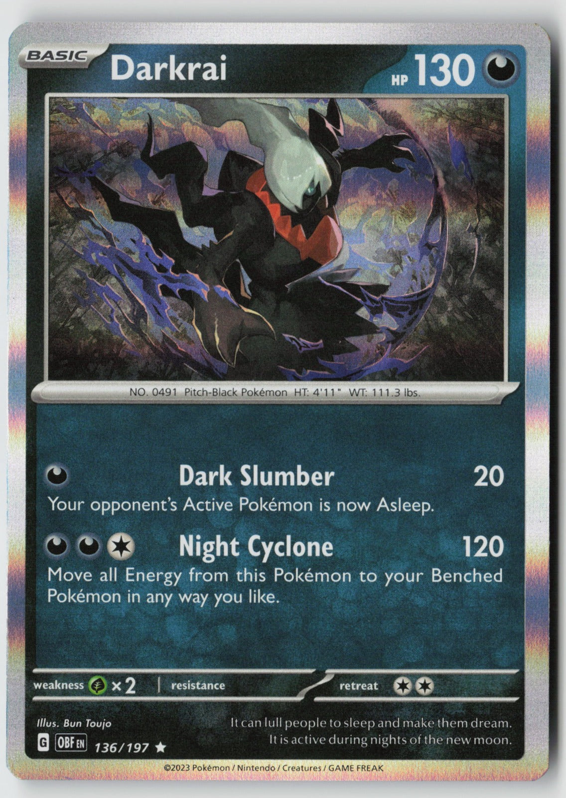 Darkrai 136/197 SV03: Obsidian Flames Rare Holo NM Bun Toujo