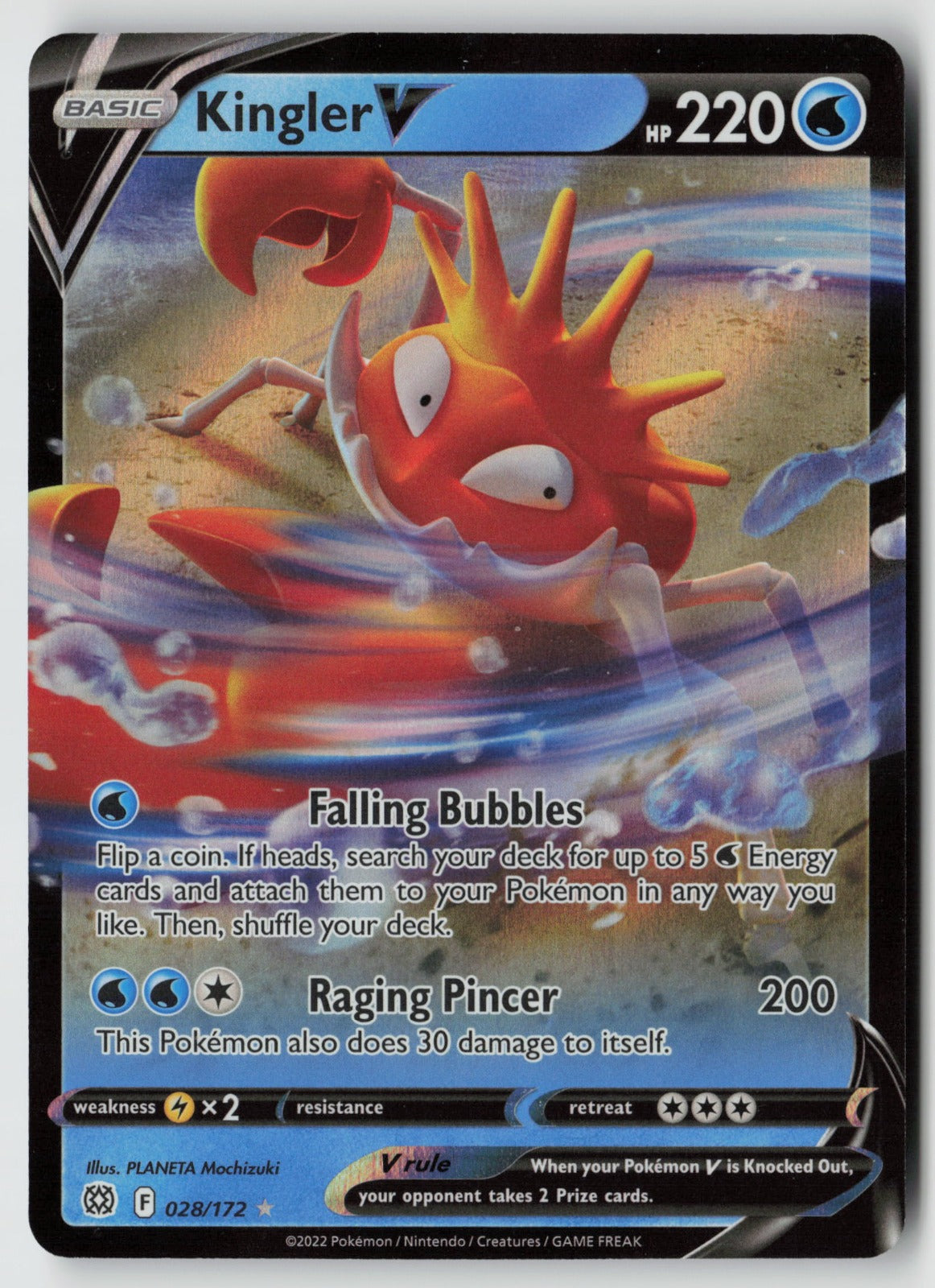 Kingler V 028/172 SWSH09: Brilliant Stars Ultra Rare Holo NM Kouki Saitou