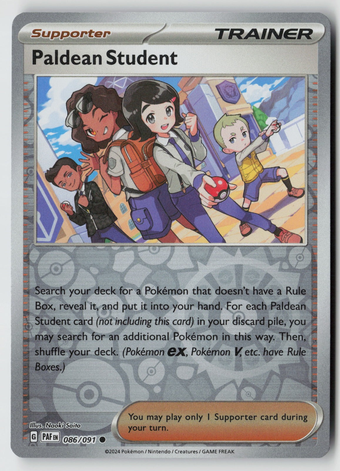 Paldean Student 086/091 SV: Paldean Fates Common Reverse Holo NM Naoki Saito