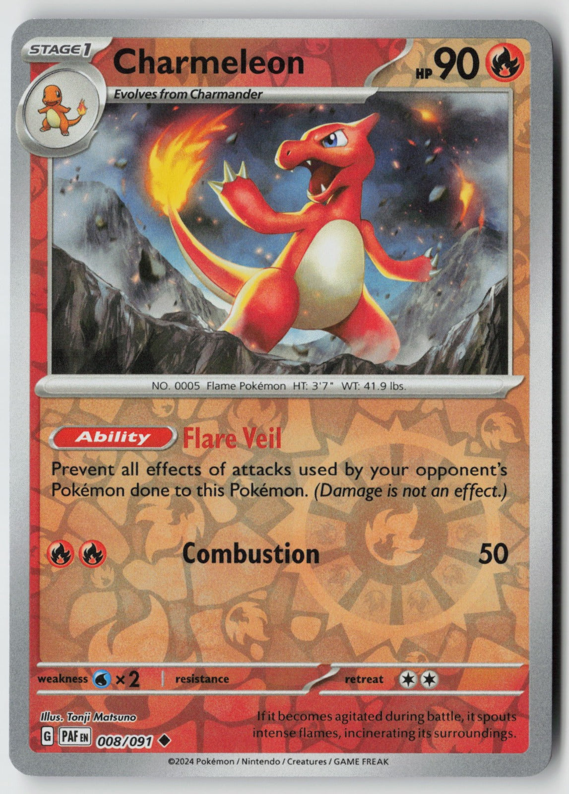 Charmeleon 008/091 SV: Paldean Fates Uncommon Reverse Holo NM Tonji Matsuno