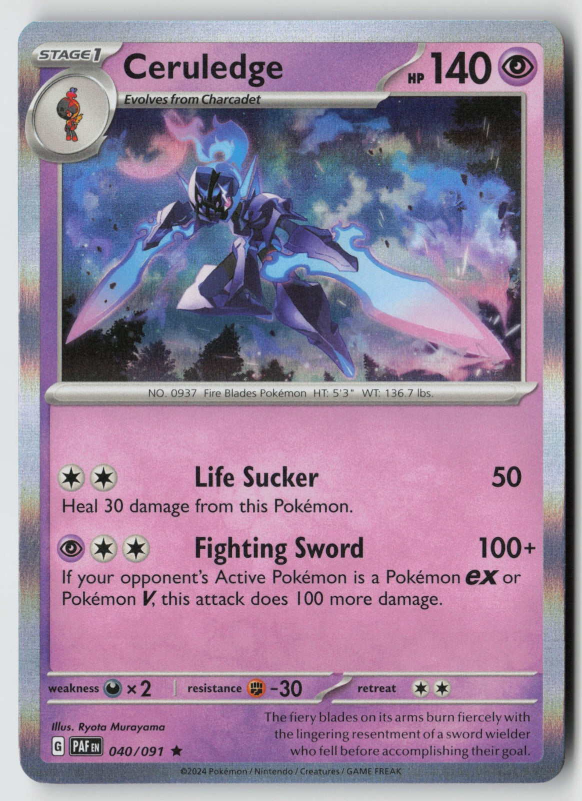 Ceruledge 040/091 SV: Paldean Fates Rare Holo NM Ryota Murayama