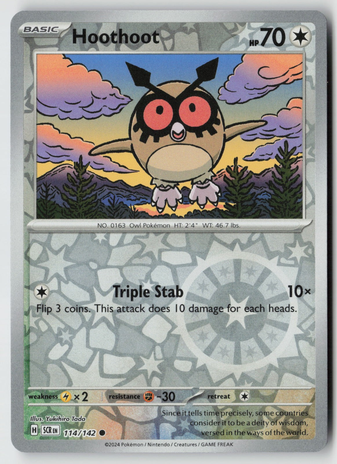 Hoothoot 114/142 SV07: Stellar Crown Common Reverse Holo NM Yukihiro Tada