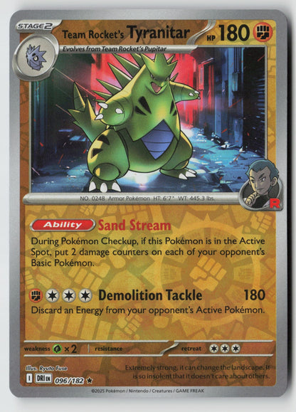 Team Rocket's Tyranitar 096/182 SV10: Destined Rivals Rare Reverse Holo NM