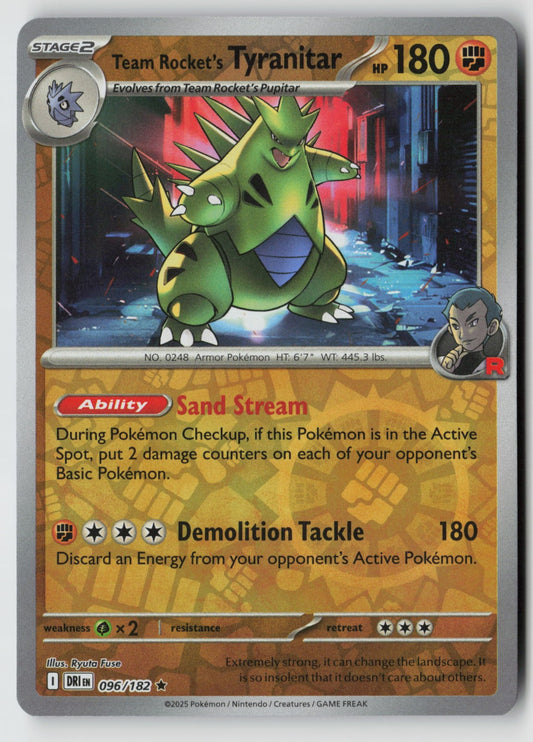 Team Rocket's Tyranitar 096/182 SV10: Destined Rivals Rare Reverse Holo NM