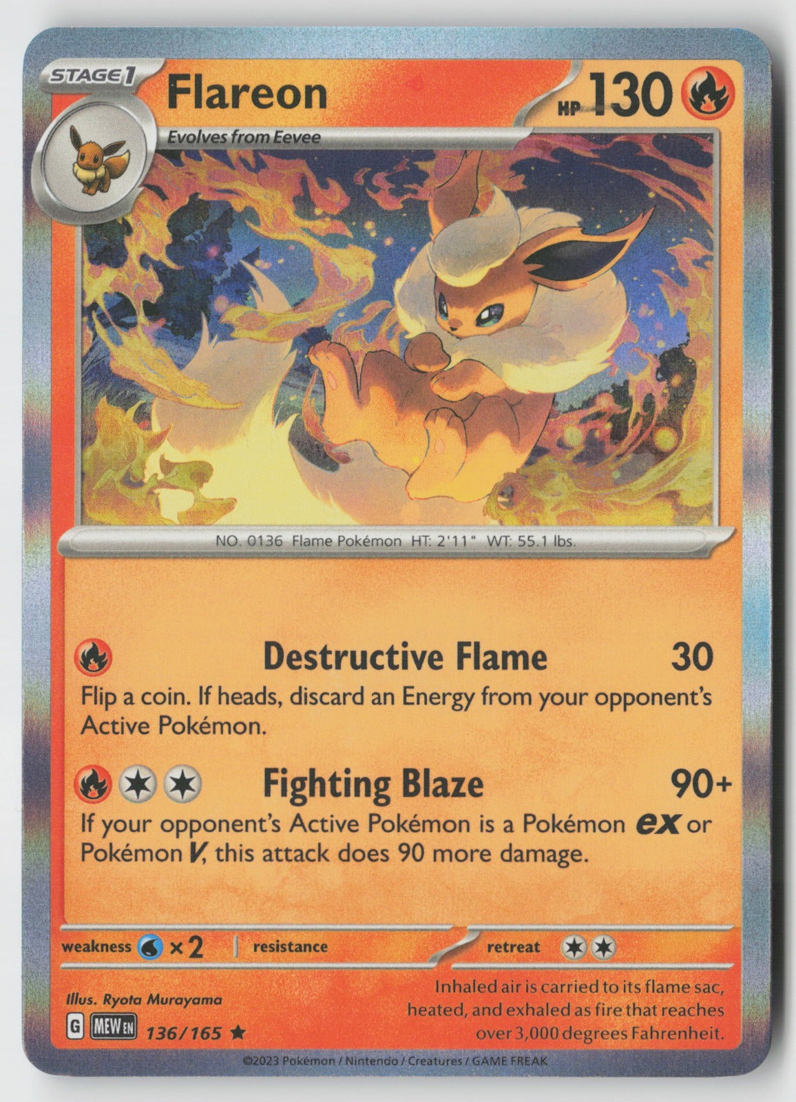 Flareon 136/165 SV: Scarlet & Violet 151 Rare Holo NM Ryota Murayama