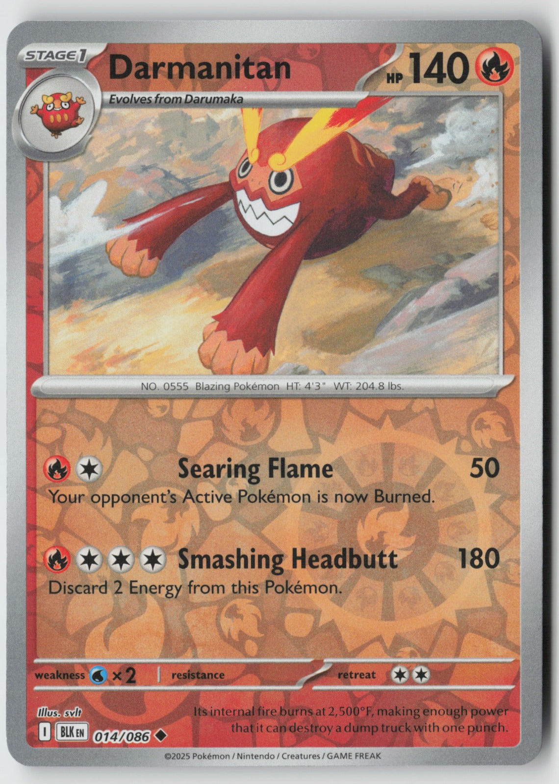 Darmanitan 014/086 SV: Black Bolt Uncommon Reverse Holo NM svlt