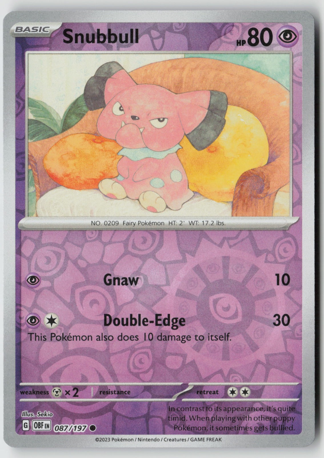 Snubbull 087/197 SV03: Obsidian Flames Common Reverse Holo NM Sekio