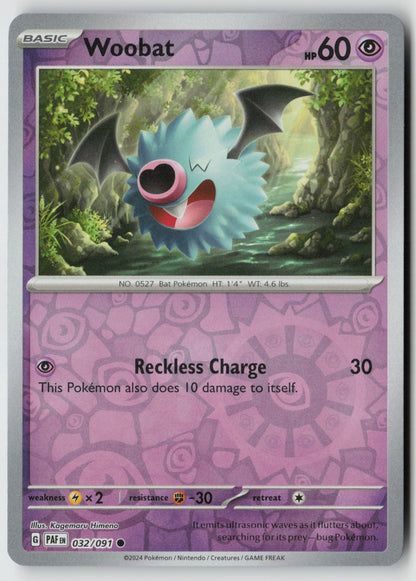 Woobat 032/091 SV: Paldean Fates Common Reverse Holo NM Kagemaru Himeno