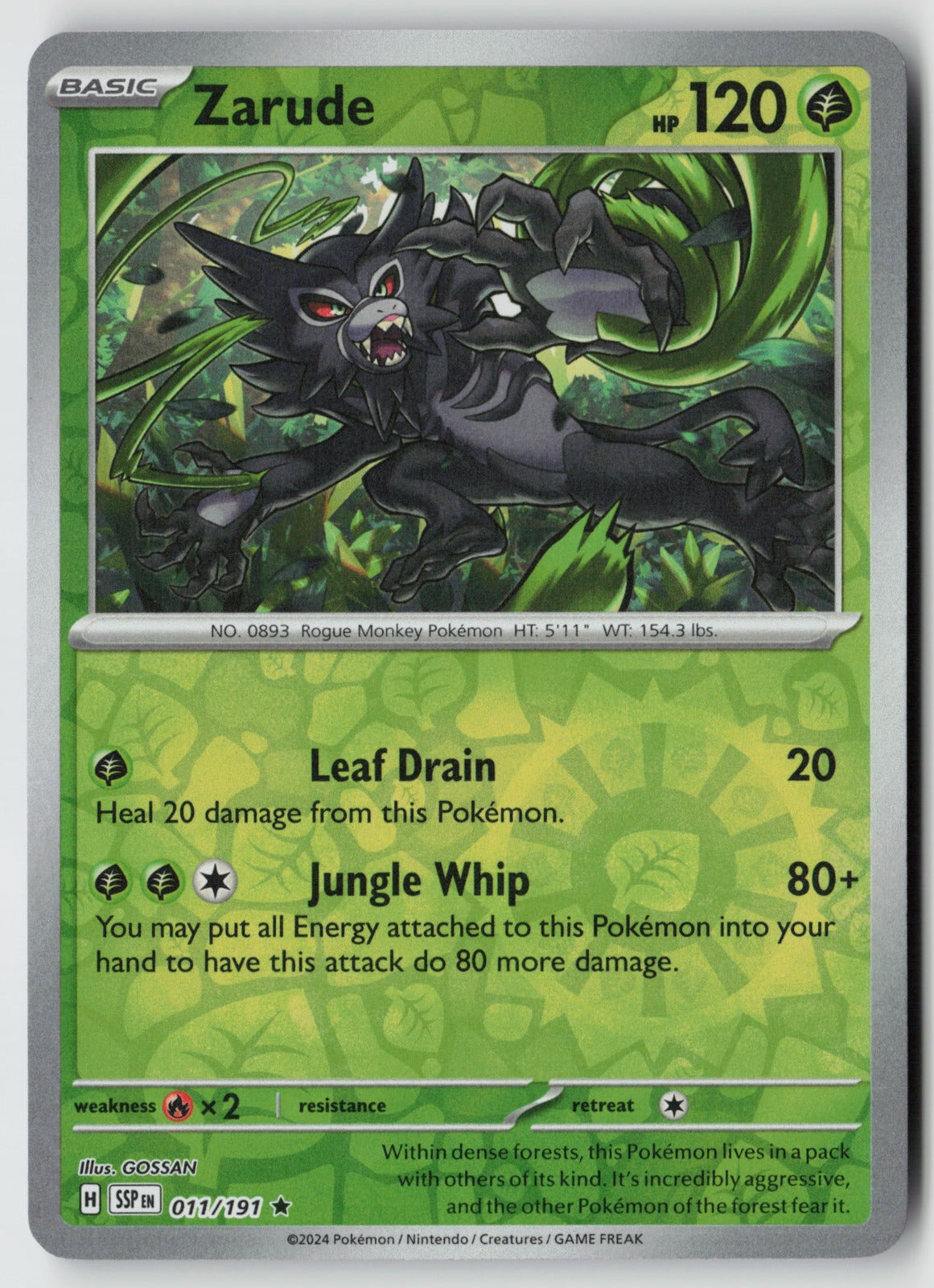 Zarude 011/191 SV08: Surging Sparks Rare Reverse Holo NM GOSSAN