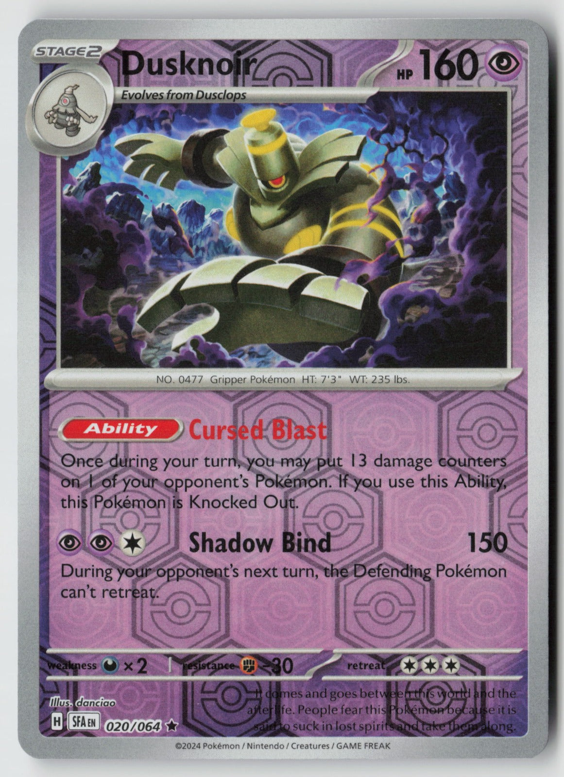 Dusknoir 020/064 SV: Shrouded Fable Rare Reverse Holo NM danciao