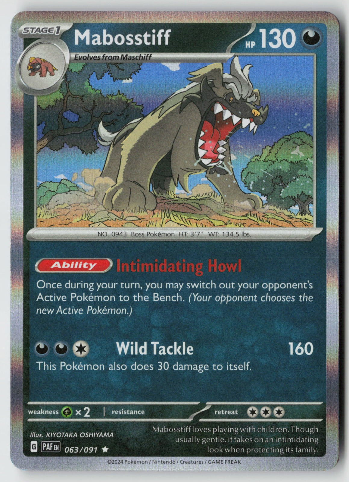 Mabosstiff 063/091 SV: Paldean Fates Rare Holo NM KIYOTAKA OSHIYAMA
