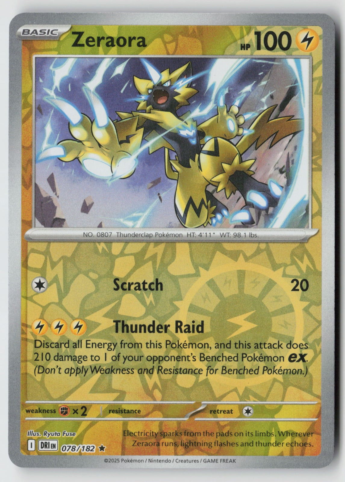 Zeraora 078/182 SV10: Destined Rivals Rare Reverse Holo NM Yuya Oka