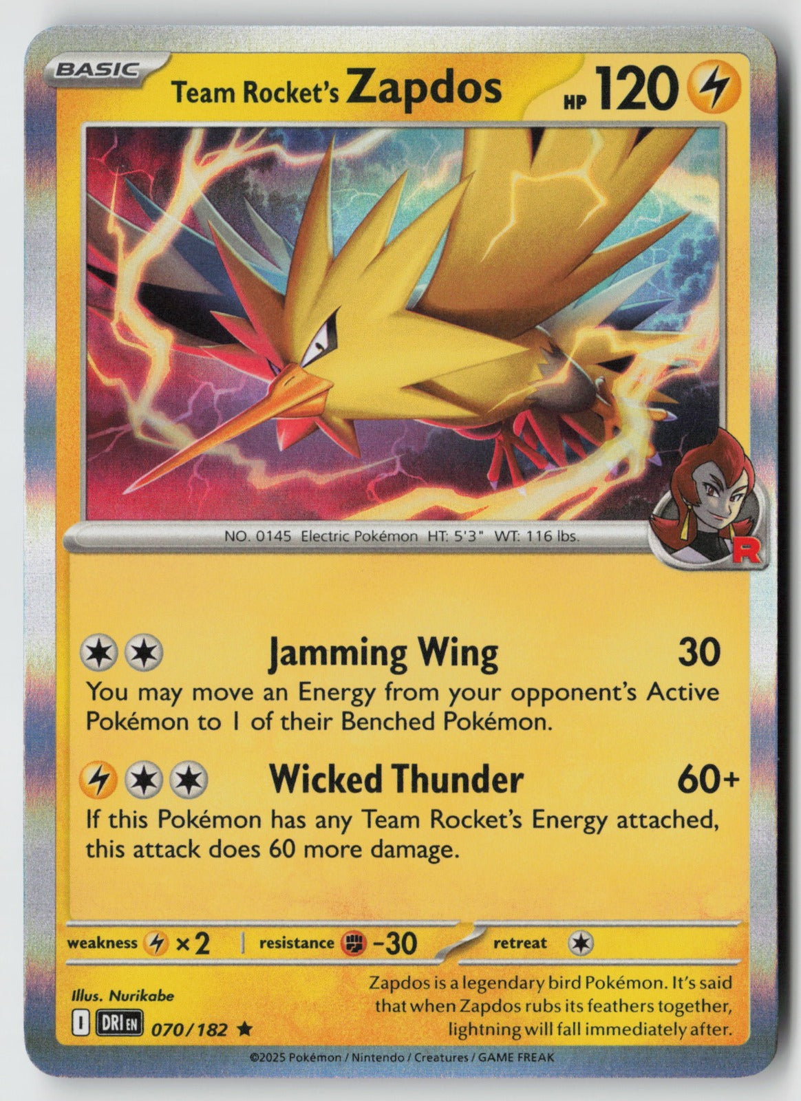 Team Rocket's Zapdos 070/182 SV10: Destined Rivals Rare Holo NM Teeziro