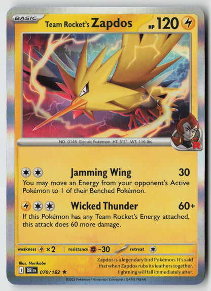 Team Rocket's Zapdos 070/182 SV10: Destined Rivals Rare Holo NM Teeziro