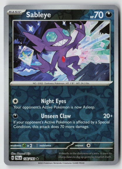 Sableye 136/193 SV02: Paldea Evolved Rare Reverse Holo NM Nagomi Nijo