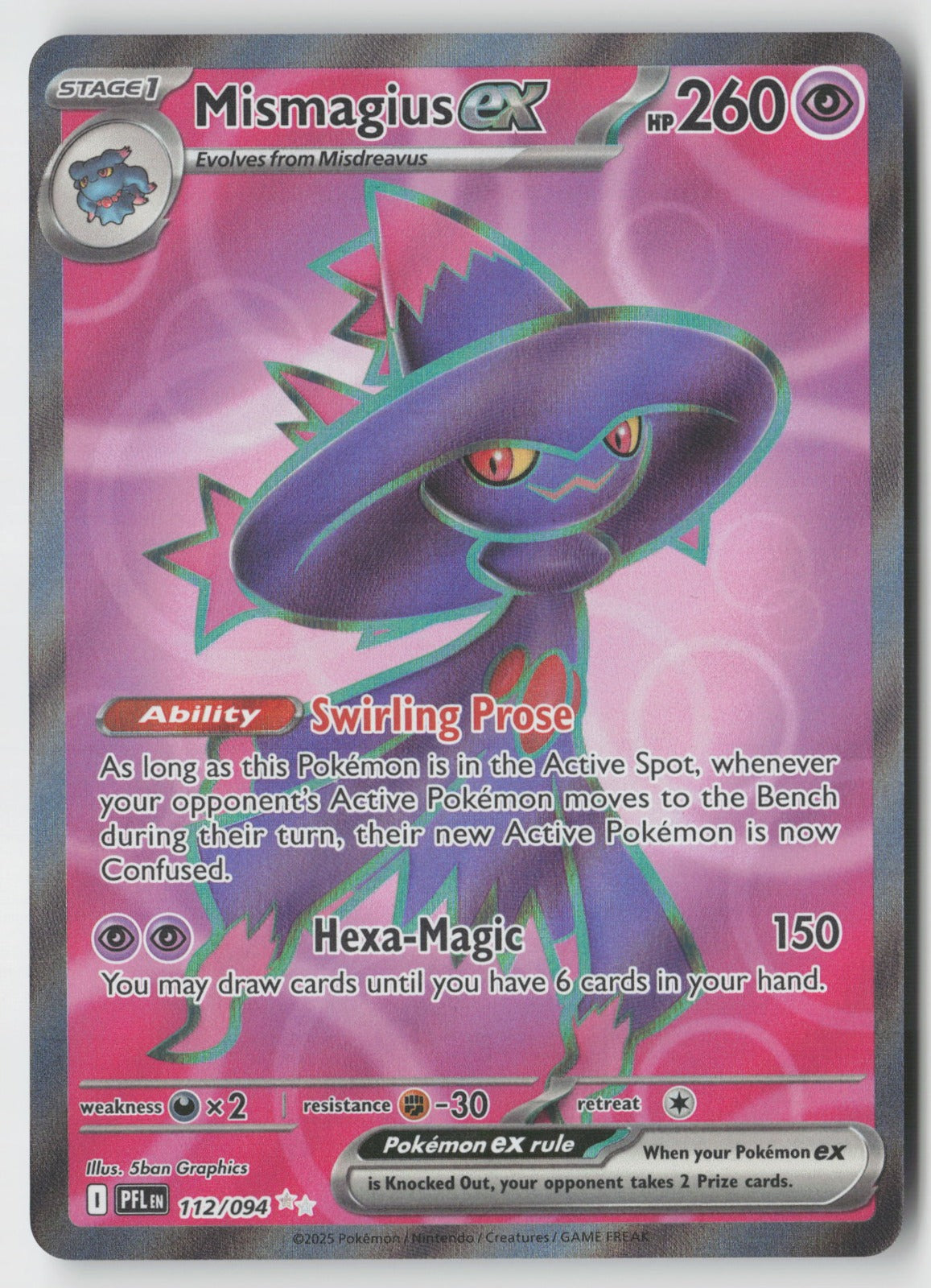 Mismagius ex 112/094 ME02: Phantasmal Flames Ultra Rare Holo NM 5ban Graphics