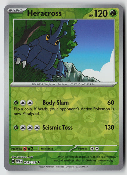 Heracross 008/167 SV06: Twilight Masquerade Uncommon Reverse Holo NM