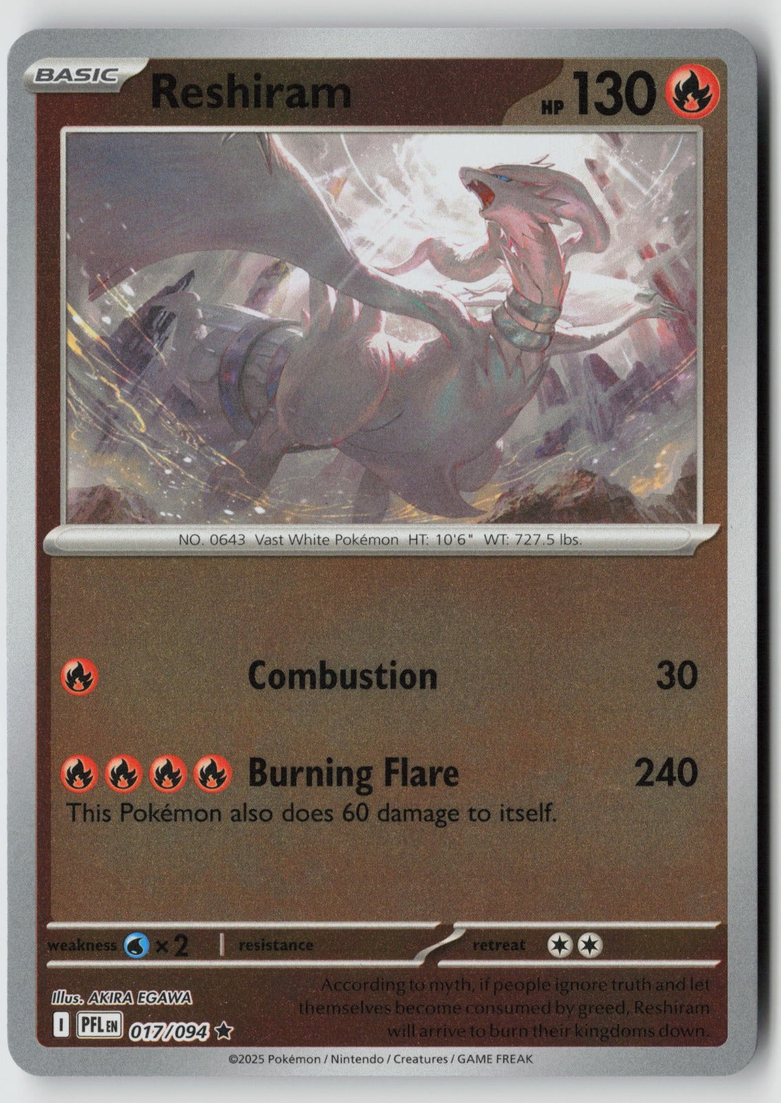 Reshiram 017/094 ME02: Phantasmal Flames Rare Reverse Holo NM AKIRA EGAWA