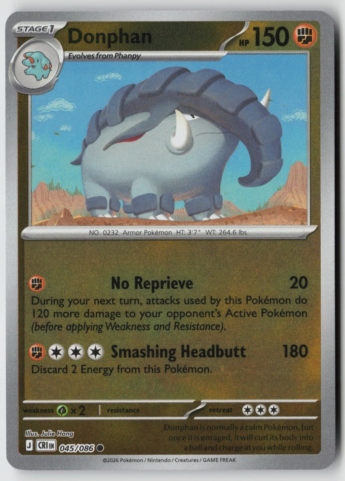 Donphan 045/086 ME04: Chaos Rising Common Reverse Holo NM Julie Hang