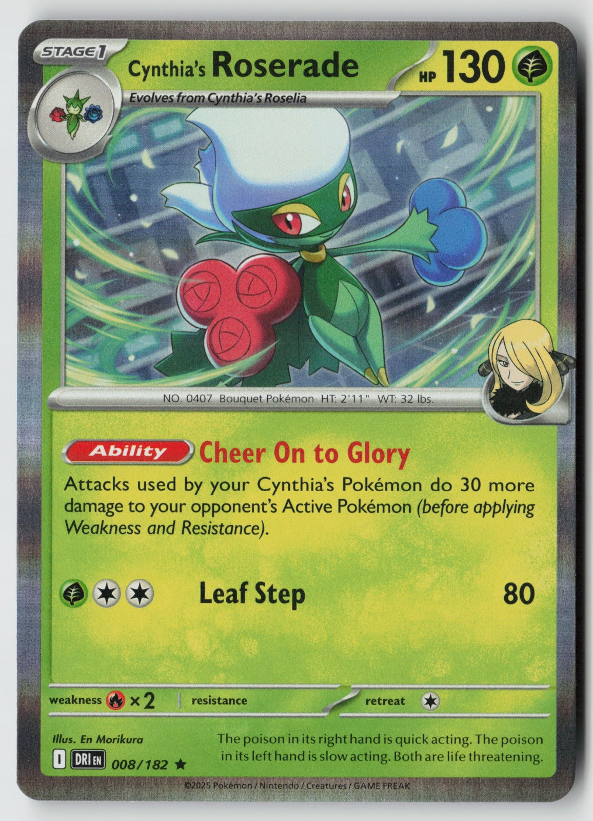 Cynthia's Roserade 008/182 SV10: Destined Rivals Rare Holo NM En Morikura