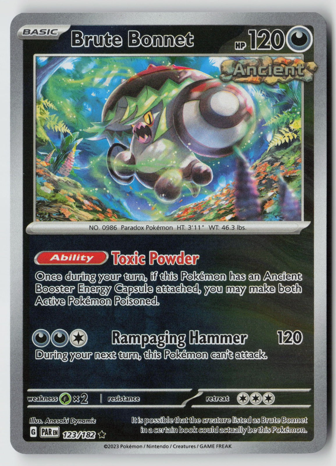 Brute Bonnet 123/182 SV04: Paradox Rift Rare Reverse Holo NM Anesaki Dynamic