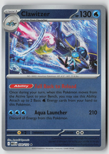 Clawitzer 038/132 ME01: Mega Evolution Rare Reverse Holo NM Anesaki Dynamic