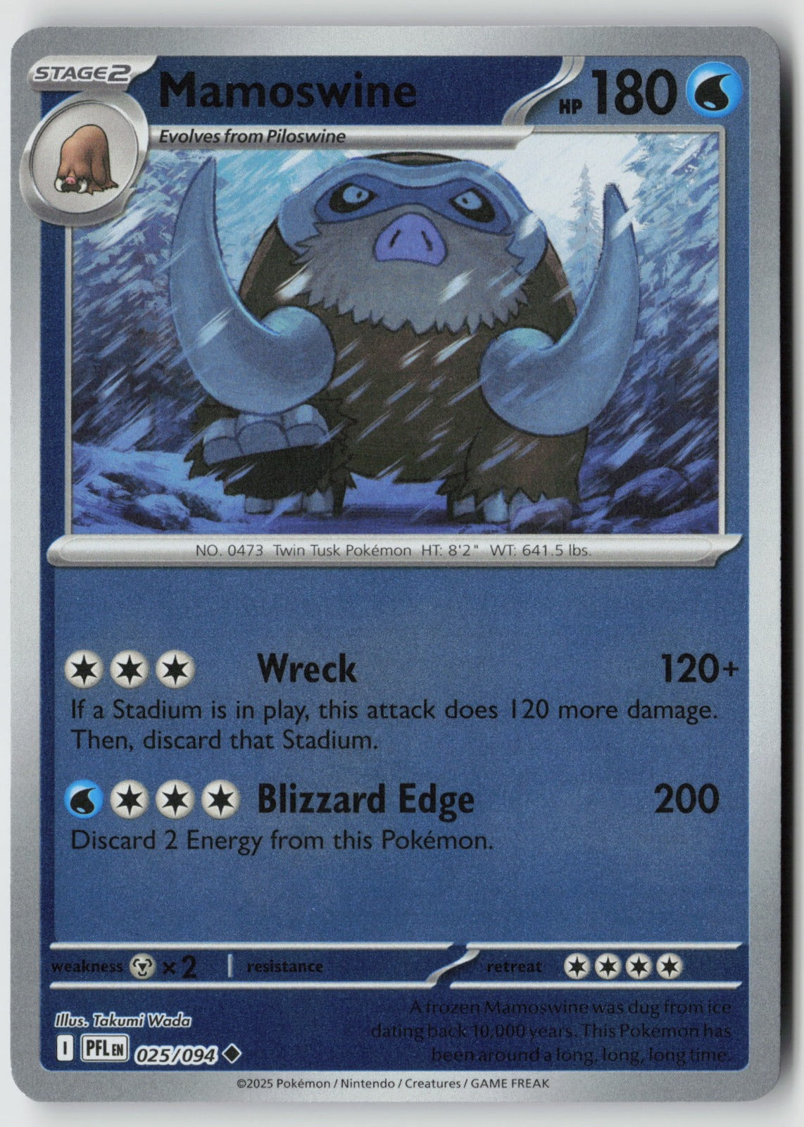 Mamoswine 025/094 ME02: Phantasmal Flames Uncommon Reverse Holo NM Takumi Wada
