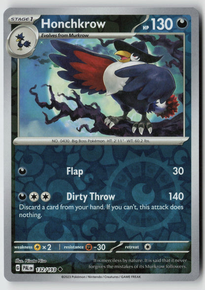 Honchkrow 132/193 SV02: Paldea Evolved Uncommon Reverse Holo NM Nisota Niso